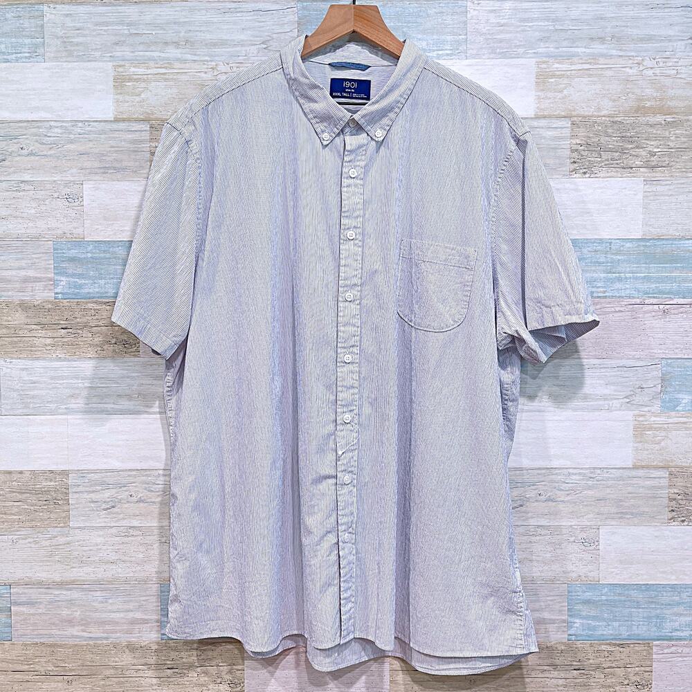 1901 Slim Fit Short Sleeve Seersucker Shirt White Black Stripe Mens XXXLT 3XLT